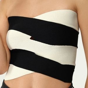 Cider Patchwork Zipper Up Tube Top Size M